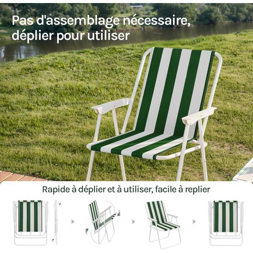 Lot De 2 Chaise De Camping Pliante,Chaise Pliable Légère,Chaise De Pêche Avec Accoudoirs,Blanc+Vert