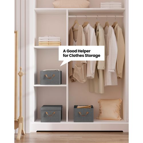 Lot De 3 Boîte De Rangement En Tissu Non Tissé,Coffre De Rangement Avec Couvercle,48x29x20cm,Gris