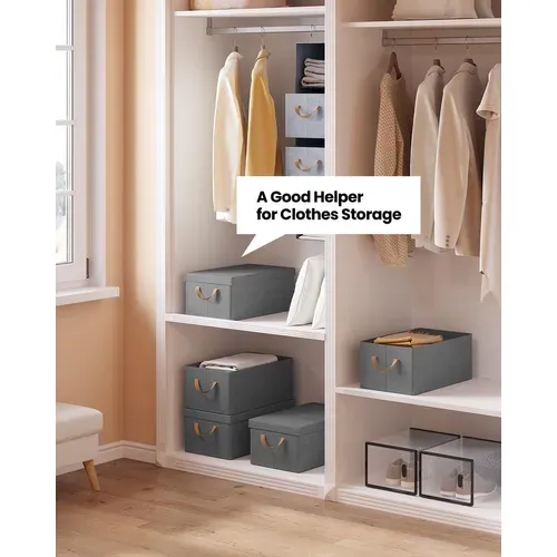 Lot De 5 Boîte De Rangement En Tissu Non Tissé,Coffre De Rangement Avec Couvercle,48x29x20cm,Gris