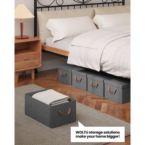 Lot De 5 Boîte De Rangement En Tissu Non Tissé,Coffre De Rangement Avec Couvercle,48x29x20cm,Gris