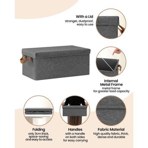 Lot De 5 Boîte De Rangement En Tissu Non Tissé,Coffre De Rangement Avec Couvercle,48x29x20cm,Gris