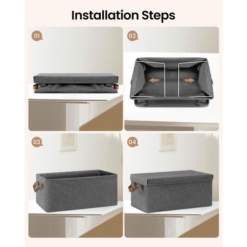 Lot De 5 Boîte De Rangement En Tissu Non Tissé,Coffre De Rangement Avec Couvercle,48x29x20cm,Gris