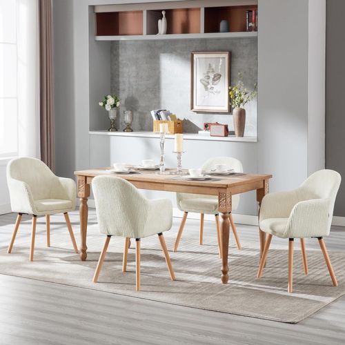 Chaise De Salle à Manger Rembourrée En Velours Côtelé,Chaise De Cuisine,Pieds En Bois Massif,Beige