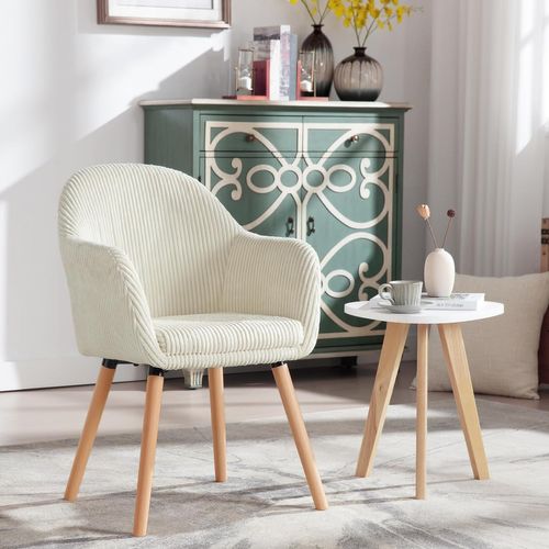 Chaise De Salle à Manger Rembourrée En Velours Côtelé,Chaise De Cuisine,Pieds En Bois Massif,Beige