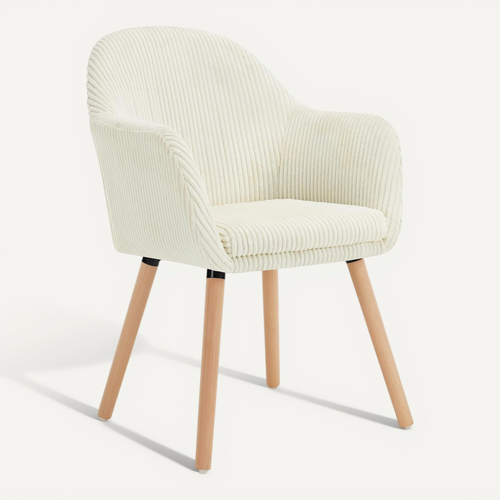 Chaise De Salle à Manger Rembourrée En Velours Côtelé,Chaise De Cuisine,Pieds En Bois Massif,Beige