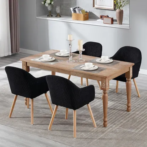 Lot De 2 Chaise De Salle à Manger Rembourrée En Velours Côtelé,Chaise Cuisine,Pieds En Bois,Noir