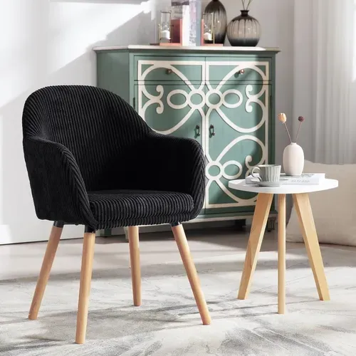 Lot De 2 Chaise De Salle à Manger Rembourrée En Velours Côtelé,Chaise Cuisine,Pieds En Bois,Noir