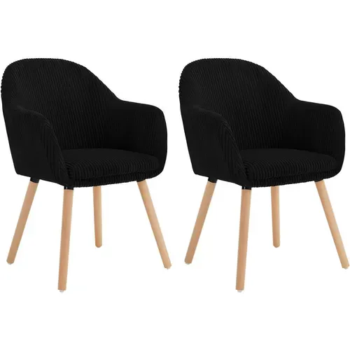 Lot De 2 Chaise De Salle à Manger Rembourrée En Velours Côtelé,Chaise Cuisine,Pieds En Bois,Noir