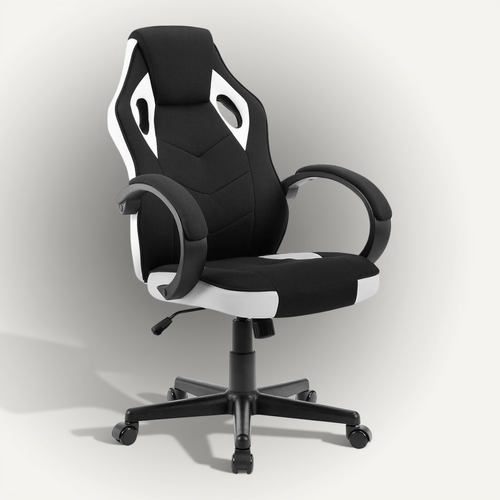 Fauteuil De Bureau. Chaise De Gaming En Tissu. Hauteur Réglable. Pivotant à 360°. Blanc