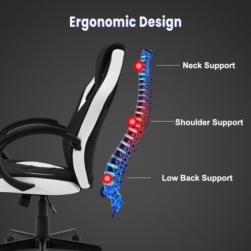 Fauteuil De Bureau. Chaise De Gaming En Tissu. Hauteur Réglable. Pivotant à 360°. Blanc