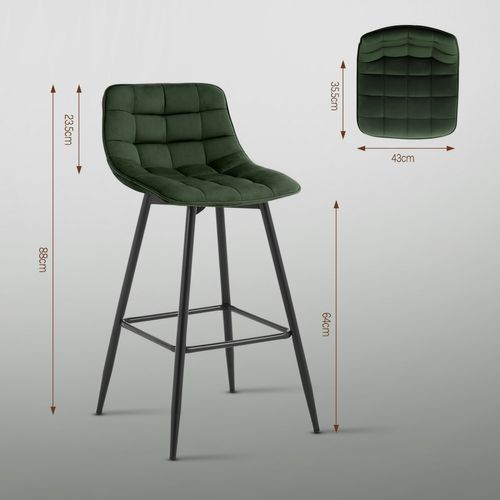 2x Tabourets De Bar Avec Repose-pieds-Tabourets Pour Bar-Bistro-En Velours + Métal-Vert Foncé