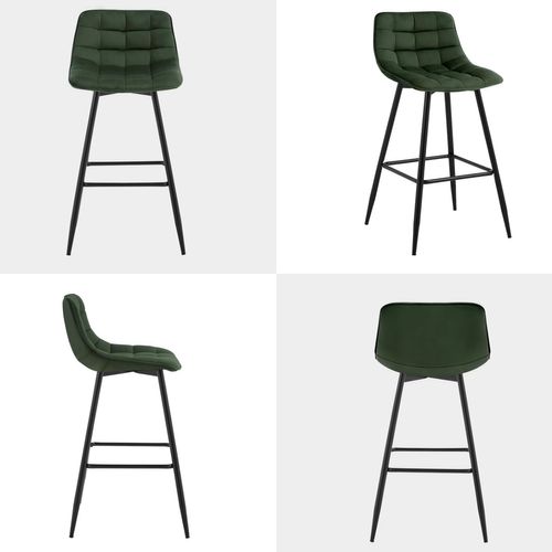 2x Tabourets De Bar Avec Repose-pieds-Tabourets Pour Bar-Bistro-En Velours + Métal-Vert Foncé
