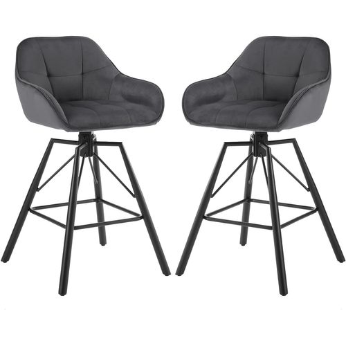 Lot De 2 Tabouret Bar En Velours, Chaise De Bar Avec Dossier, Repose-pieds, Pivotant, Gris Foncé