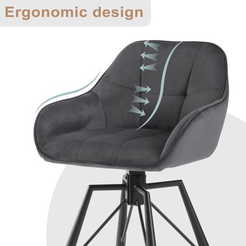 Lot De 2 Tabouret Bar En Velours, Chaise De Bar Avec Dossier, Repose-pieds, Pivotant, Gris Foncé