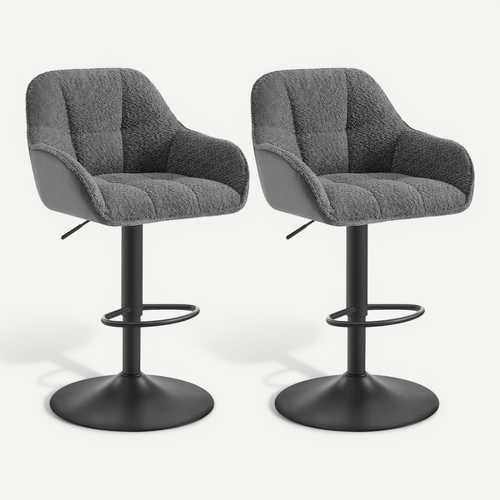 Lot De 2 Tabouret De Bar Rembourré, Hauteur Réglable, Pivotant, Chenille+Velours Côtelé, Gris Foncé