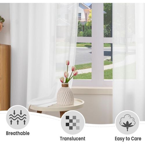 1 Pièce Rideau De Noël En Lin Souple Translucide,voilage De Fenêtre Avec Oeillets,135x175cm,blanc