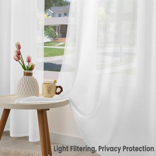 1 Pièce Rideau De Noël En Lin Souple Translucide,voilage De Fenêtre Avec Oeillets,135x175cm,blanc