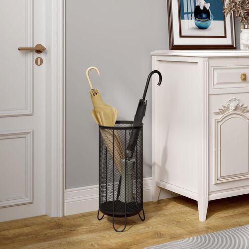 Porte Parapluies En Métal,Porte Parapluie Avec Bac D'égouttement+4 Crochets,23x23x49cm,Anthracite