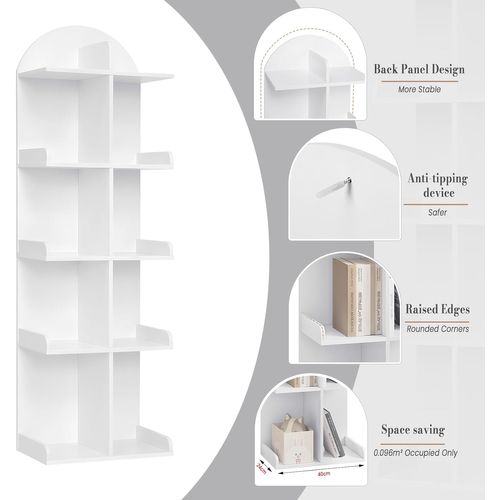 Bibliothèque Avec 10 Étagères 5 Niveaux, Étagère Sur Pied, Bois Composite, 40x126x24cm, Blanc
