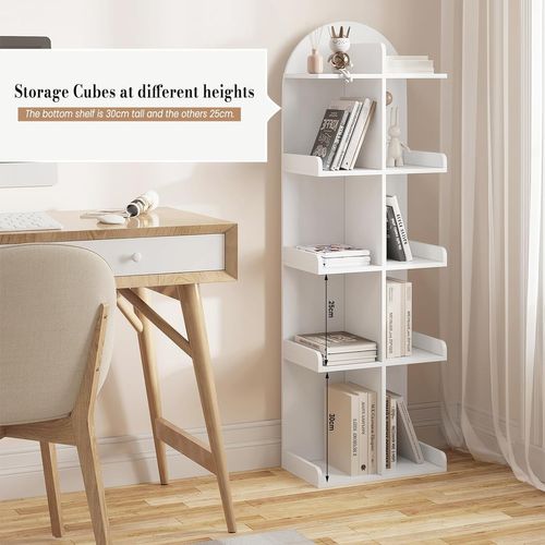 Bibliothèque Avec 10 Étagères 5 Niveaux, Étagère Sur Pied, Bois Composite, 40x126x24cm, Blanc