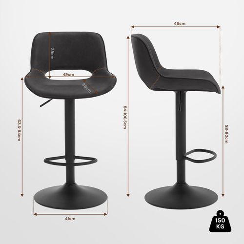 Tabouret Bar En Simili Cuir, Chaise De Bar, Hauteur Réglable, Pivotant à 360°, Anthracite