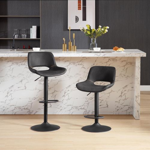 Tabouret Bar En Simili Cuir, Chaise De Bar, Hauteur Réglable, Pivotant à 360°, Anthracite
