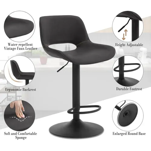 Tabouret Bar En Simili Cuir, Chaise De Bar, Hauteur Réglable, Pivotant à 360°, Anthracite