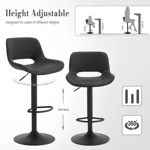 Tabouret Bar En Simili Cuir, Chaise De Bar, Hauteur Réglable, Pivotant à 360°, Anthracite