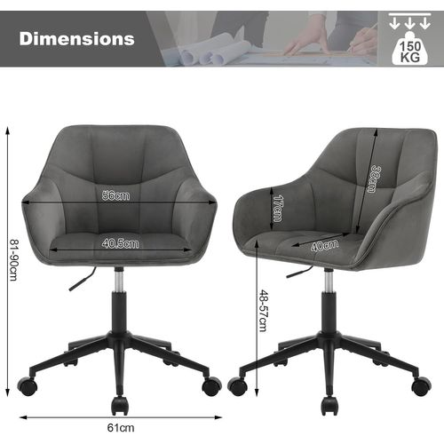 Chaise Bureau En Velours,Fauteuil De Bureau Ergonomique,Pivotante,Hauteur Réglable,Gris Foncé+Noir