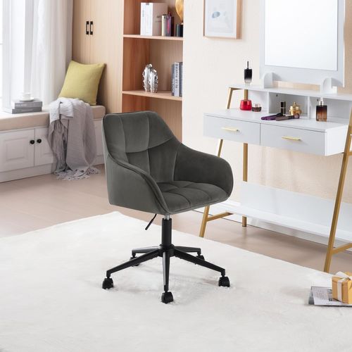 Chaise Bureau En Velours,Fauteuil De Bureau Ergonomique,Pivotante,Hauteur Réglable,Gris Foncé+Noir