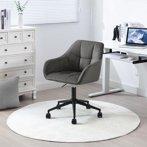 Chaise Bureau En Velours,Fauteuil De Bureau Ergonomique,Pivotante,Hauteur Réglable,Gris Foncé+Noir