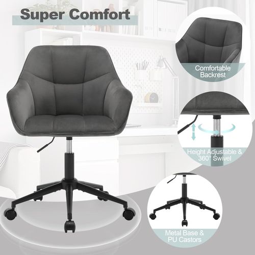 Chaise Bureau En Velours,Fauteuil De Bureau Ergonomique,Pivotante,Hauteur Réglable,Gris Foncé+Noir