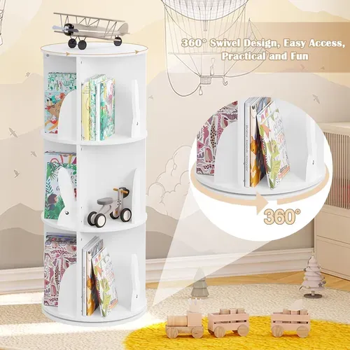 Bibliothèque Pour Enfants,Étagère à Livres Pivotante à 4 Niveaux Pour Livres Et Jouets,Blanche