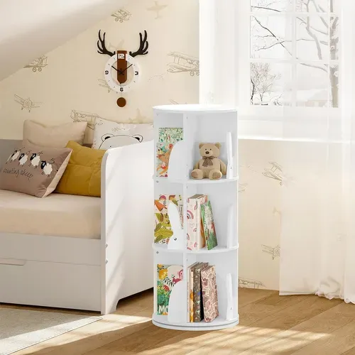 Bibliothèque Pour Enfants,Étagère à Livres Pivotante à 4 Niveaux Pour Livres Et Jouets,Blanche