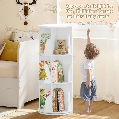 Bibliothèque Pour Enfants,Étagère à Livres Pivotante à 4 Niveaux Pour Livres Et Jouets,Blanche