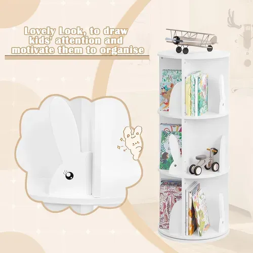 Bibliothèque Pour Enfants,Étagère à Livres Pivotante à 4 Niveaux Pour Livres Et Jouets,Blanche