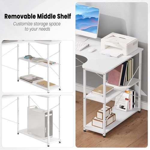 Bureau D'ordinateur En Bois D'ingénierie Et Métal. Bureau D'angle. 120x74x71.5cm. Blanc