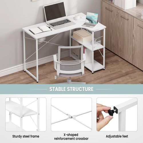Bureau D'ordinateur En Bois D'ingénierie Et Métal. Bureau D'angle. 120x74x71.5cm. Blanc