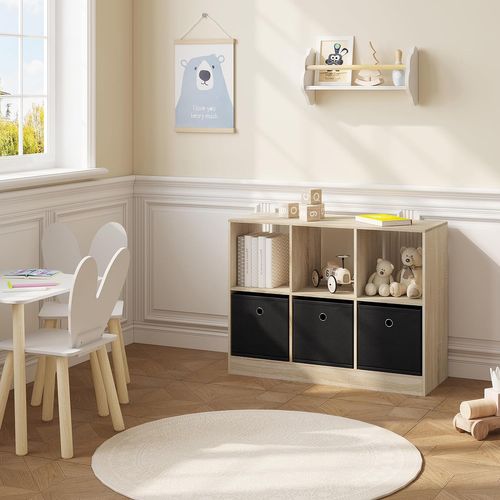 Bibliothèque En Bois D'ingénierie, Étagère Avec 6 Casiers, 3 Tiroirs En Tissu,80x30x60cm,Chêne Clair