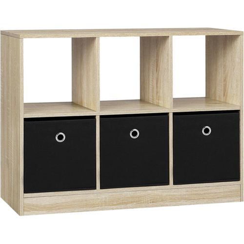 Bibliothèque En Bois D'ingénierie, Étagère Avec 6 Casiers, 3 Tiroirs En Tissu,80x30x60cm,Chêne Clair