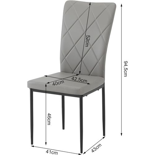 Lot De 4 Chaises Salle à Manger Similicuir Gris  41 x 43 x 94.5 Cm