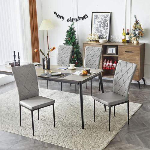 Lot De 4 Chaises Salle à Manger Similicuir Gris  41 x 43 x 94.5 Cm