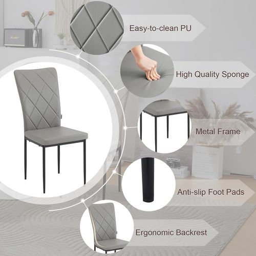 Lot De 4 Chaises Salle à Manger Similicuir Gris  41 x 43 x 94.5 Cm