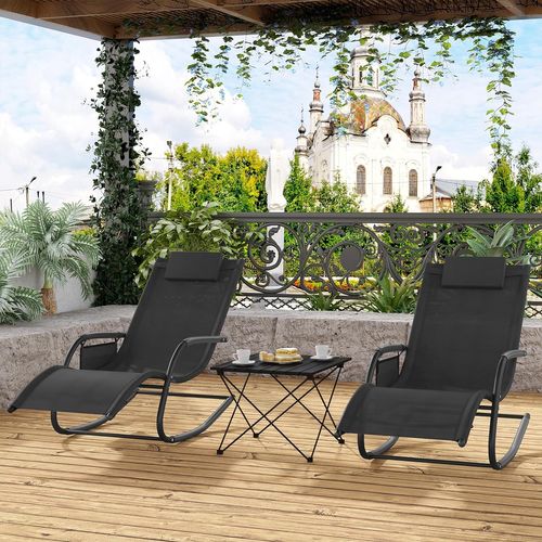Bain De Soleil Jardin Exterieur,chaise Longue Jardin,avec Appui-tête,accoudoirs+poche Latérale,noir