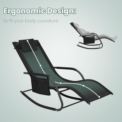 Bain De Soleil Jardin Exterieur,chaise Longue Jardin,avec Appui-tête,accoudoirs+poche Latérale,noir