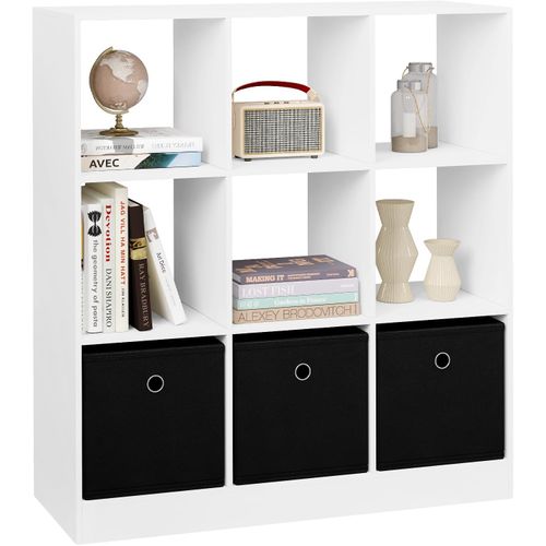 Bibliothèque, Étagère Rangement, Meuble De Rangement Cube, Avec 9 Casiers, 3 Tiroirs En Tissu, Blanc