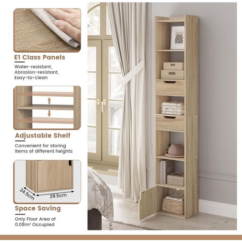 Bibliothèque,étagère De Rangement Sur Pied Avec 6 Compartiments+tiroirs,en Bois Composé,chêne Clair