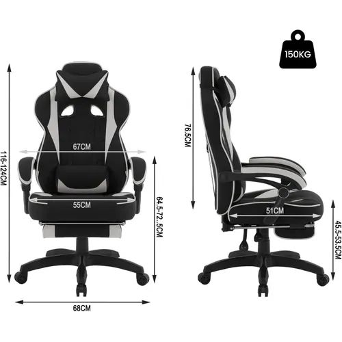 Chaise Gaming En Tissu Leathaire,Fauteuil Gamer Avec Coussin Lombaire,Hauteur Réglable,Gris