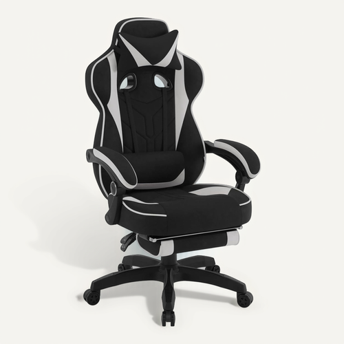 Chaise Gaming En Tissu Leathaire,Fauteuil Gamer Avec Coussin Lombaire,Hauteur Réglable,Gris