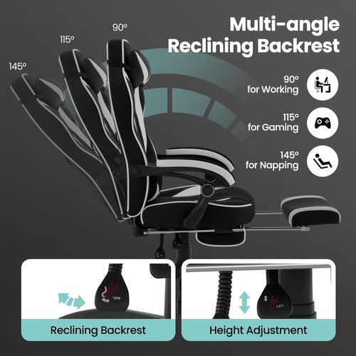 Chaise Gaming En Tissu Leathaire,Fauteuil Gamer Avec Coussin Lombaire,Hauteur Réglable,Gris